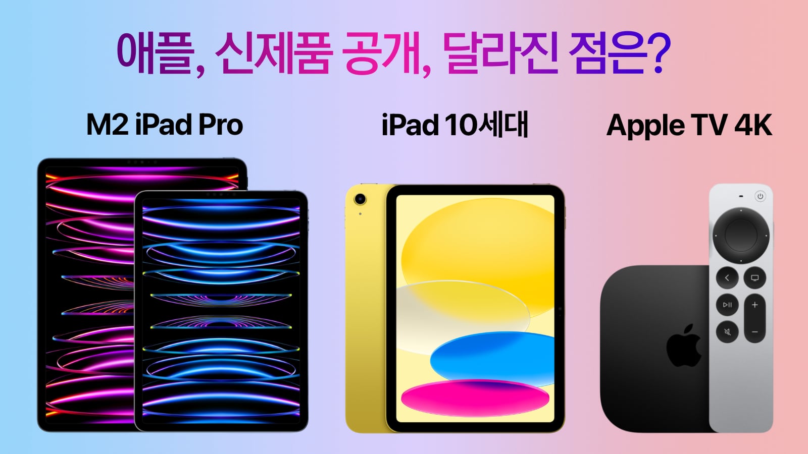 애플, 아이패드 10세대, M2 아이패드 프로 6세대, 애플TV 4K 공개, 달라진 점, 가격, 출시일