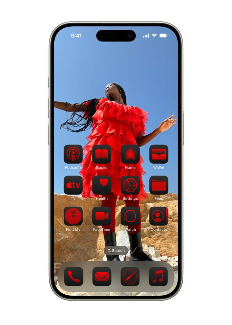iOS 18 홈 화면 사용자화 다크 효과 및 레드 색상